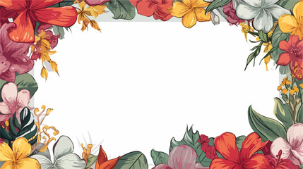 Square banner of wild garden and tropical flowers w