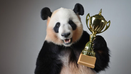 Champion Panda: Holding the Trophy High