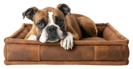 PNG Dog in brown box furniture bulldog mammal.
