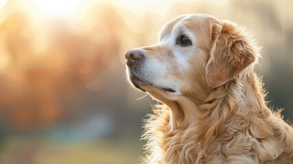 Obraz premium Golden retriever dog gazing to side in warm sunlight
