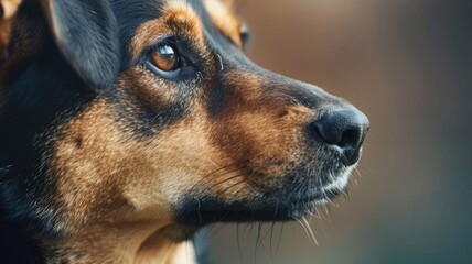 Close-up of tricolor dog with focused gaze