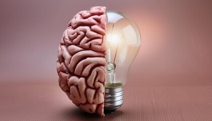 light bulb and half a brain on trendy background creating idea knowledge concept generative ai