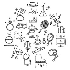 手描きのかわいいアイコンセット（モノクロ）