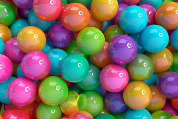Many rainbow gradient random bright soft balls background. Colorful balls background for kids zone or children's playroom. Huge pile of colorful balls in different sizes. Vector background