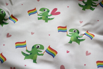 Cute Cartoon Dinosaurs with lgbt flag pattern fabric printed 