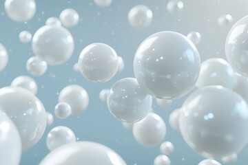 White spheres, balls or molecules floating in organic, 3d illustration