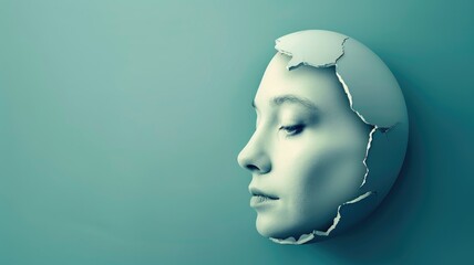 Side profile of person's face appearing like cracked porcelain mask