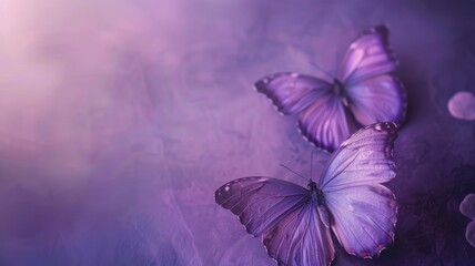 Two purple butterflies on textured violet background with soft focus