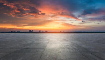 scenic sunset panorama sky background with dark concrete floor
