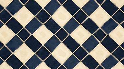 Fototapeta premium Navy argyle and beige diamond pattern, in the style of minimalist background