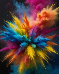Vibrant colorful exploding powder multi-colored rainbow blast freeze frame dust cloud neon colors