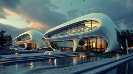 modern architecture. modern white building in abstract form. - Powered by Adobe