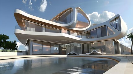 Fototapeta premium modern architecture. modern white building in abstract form.