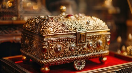 Elegant jewelry box with beautiful bijouterie, closeup