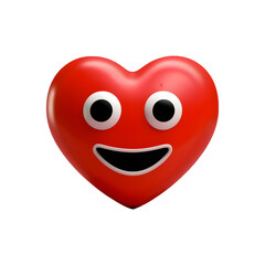 3D cartoon happy heart icon on transparent background