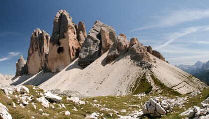 a mighty rocky massif tre cime di lavaredo drei zinnen italian alps sexten dolomites south tyrol europe