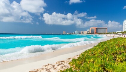 cancun beach with white sand and blue waves
