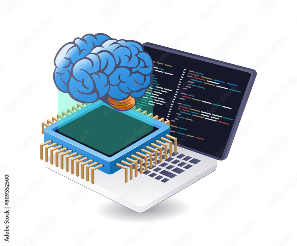 Poster ai programming language technology infographic flat isometric 3d illustration
