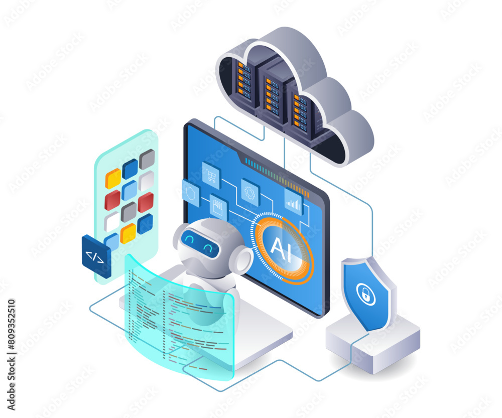 Aufkleber ai robot develops smartphone app technology infographic flat isometric 3d illustration