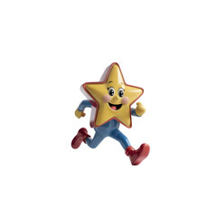 Cartoon star chracter running on transparent background