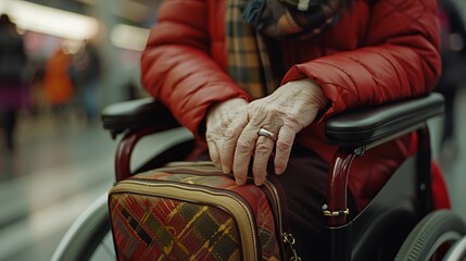 Woman's hands on wheelchair armrests