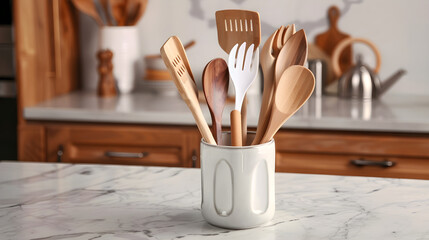 Stoneware Kitchen Utensils amid a Modern Kitchen Setting: Sophistication meets Functionality