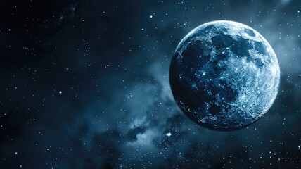 Celestial body resembling planet set against starry space backdrop