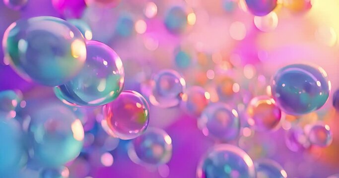 Wallpaper, colorful and liquid bubbles or balls as abstract, fantasy and magic with creativity or imagination. Background, creation and artistic with water drops or ballon shape and pastel