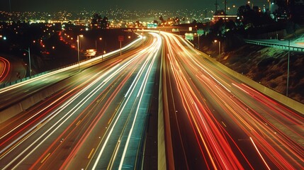 Night highway light trails