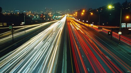 Night highway light trails