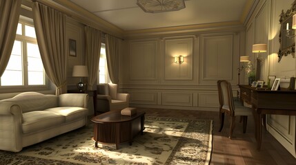 Fototapeta premium Beige interior room of modern house.