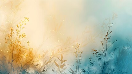 Beautiful abstract gold and blue misty morning photo floral design background banner. beautiful