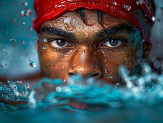 An indian man professional swimmer, sportsman in swimming pool