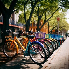 Bicycles parked in row in the city