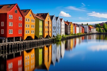 Fototapeta premium Colorful houses on the waterfront in Trondheim, Norway.