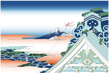 浮世絵　富嶽三十六景　東都浅草本願寺のイメージイラスト1