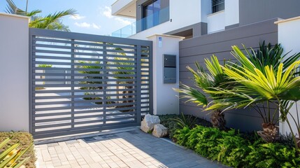 Modern gate grey steel design home portal of private house