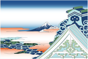 浮世絵　富嶽三十六景　東都浅草本願寺のイメージイラスト2