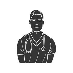 Nurse Icon Silhouette Illustration. Doctor Vector Graphic Pictogram Symbol Clip Art. Doodle Sketch Black Sign.