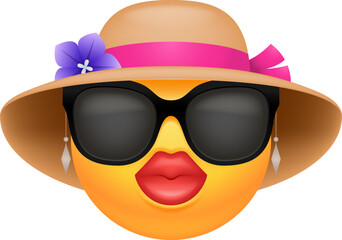 Stylish Face With Summer Hat Sunglasses And Earrings Emoji Icon