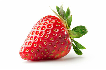 a strawberry with a leaf on top of it