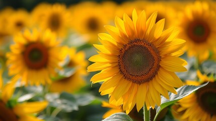 Sunflowers blooming vividly under the sun in a large field, showcasing the beauty of summer in a vibrant display