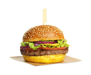 Burger with delicious patty isolated on white