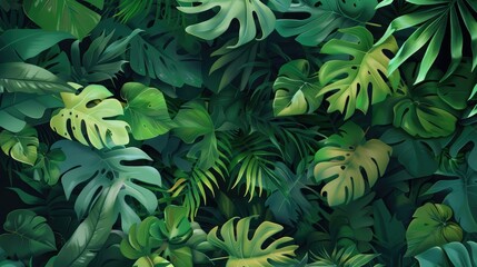 Nature leaves, green tropical forest, illustration concept AI generated