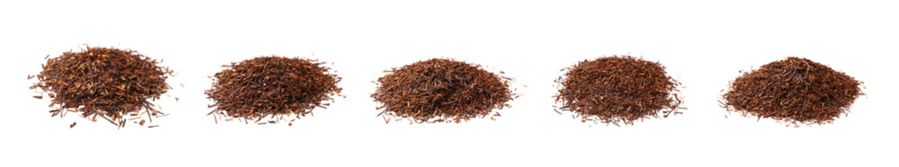 Heaps of rooibos tea isolated on white, set