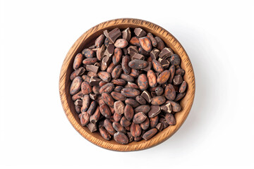 Obraz premium a wooden bowl filled with nuts on top of a white surface