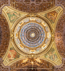 MILAN, ITALY - MARCH 5, 2024: The baroque fresco of Four Evangelist from cupola of church Chiesa di...