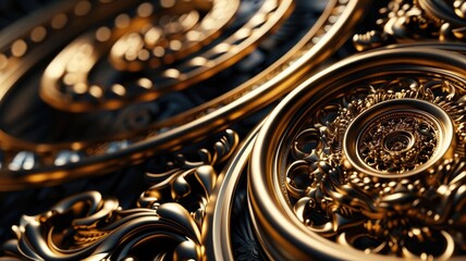 Ornate golden gears and intricate metallic patterns with luxurious feel