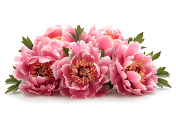 Peony flowers isolated on white, perfect for nature backgrounds, garden illustrations, and floral decoration designs.