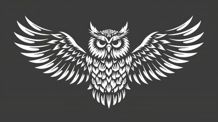 owl with wings wide open, front view. graphic style, symmetrical, simple AI generated